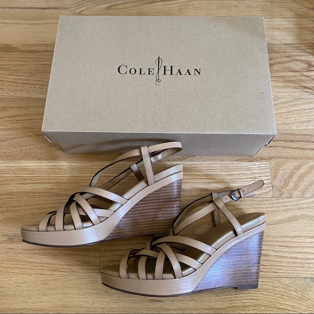 Cole Haan 7.5 Tan wedges with box